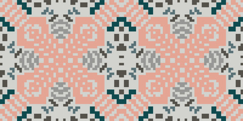Fototapeta premium Pixelated Geometric Ethnic Pattern Designfolk Embroidery, Aztec Geometric Ornament Print. Design for Carpet, Wallpaper, Clothing, Wrapping, Fabric