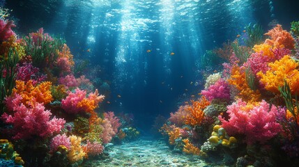 Obraz premium A beautiful underwater scene with colorful coral reefs and diverse marine life