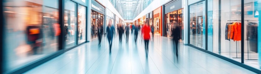 Fototapeta premium Modern Shopping Mall Interior with Busy Shoppers