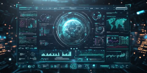 Fototapeta premium A sleek, modern software screen for space missions, showcasing dynamic celestial data, orbit tracking, and energy readings.