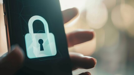 Close-up of smartphone screen with privacy lock icon and hand partially covering it, highlighting the significance of phone security and personal data protection.