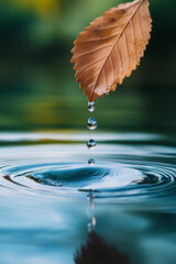 Delicate Water Droplet Falling from Leaf