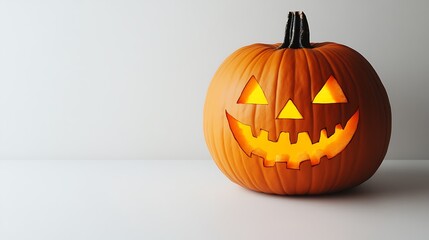 Isolated spooky jack-o-lantern with carved evil smile on white background, perfect for Halloween decoration