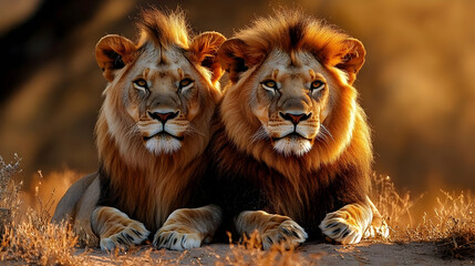 Fototapeta premium Majestic Lions Resting in the African Savanna