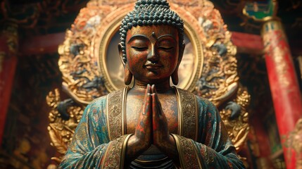 Colorful Buddha Statue in Ornate Robes
