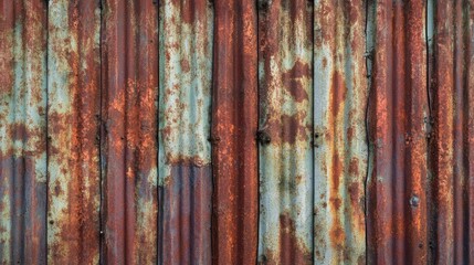 Obraz premium Rustic Corrugated Metal Wall with Rust Patterns