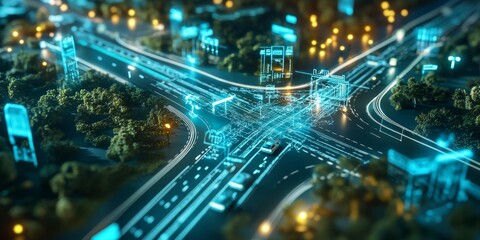 Obraz premium Detailed view of a smart city dashboard managing traffic, utilities, and public services through IoT solutions, showcasing the integration of urban technology.