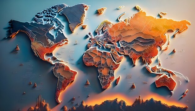 Environmental Impact Concept - Digital map of the world with tropical zones showing weather conditions.