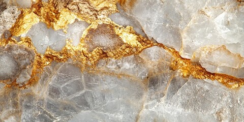 Fototapeta premium a vein of gold in quartz rock, with the metallic sheen of the mineral contrasting against the white matrix.