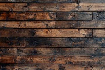 Naklejka premium Close-up of a rustic wooden wall with dark brown planks, showcasing unique textures and natural grain patterns.