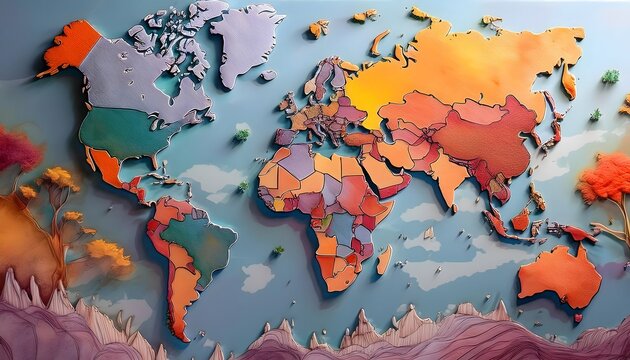 Environmental Impact Concept - Digital map of the world with tropical zones showing weather conditions.