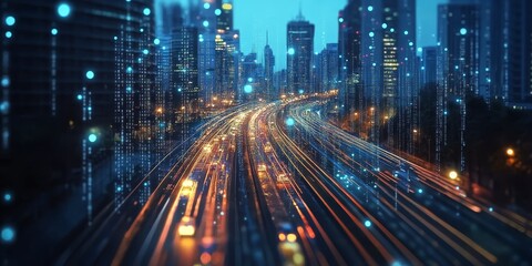 Fototapeta premium Detailed view of a smart city dashboard managing traffic, utilities, and public services through IoT solutions, showcasing the integration of urban technology.