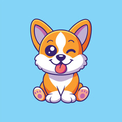 Cute winking corgi puppy, vector icon illustration.