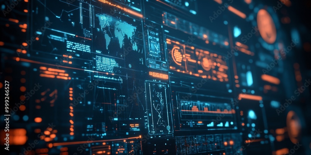 Poster a network intrusion detection system, alerts and logs shown on a detailed security dashboard, signifying proactive defense measures.