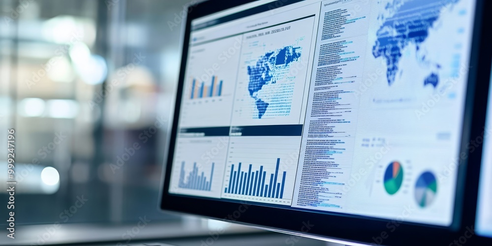 Poster statistical analysis software showing complex methodologies and results, with data being analyzed meticulously.