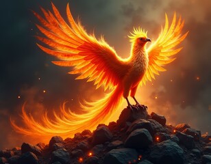 Phoenix Rising from Ashes Abstract Art Symbolizing Resilience, Rebirth, and Personal Growth