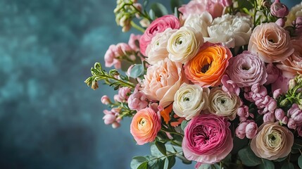 A beautiful bouquet of fresh pastel colored flowers as a holiday gift. 