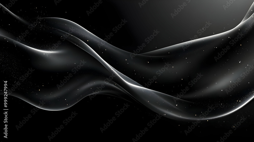 Canvas Prints Abstract Black and White Wave with Glittering Particles