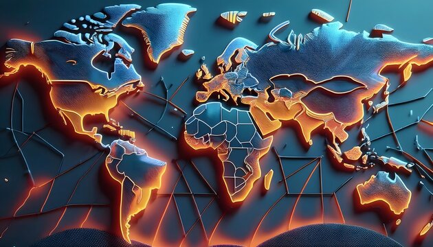 Environmental Impact Concept - Digital map of the world with tropical zones showing weather conditions.