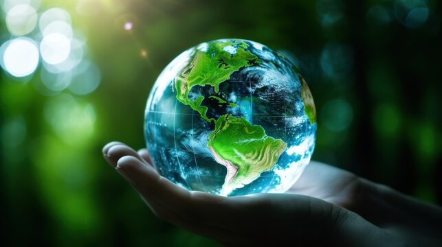 A vibrant image of a person's hand cradling a miniature Earth, encapsulating the essence of sustainable development and global responsibility.