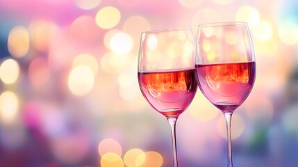 Background for Valentine's Day with glasses of wine on a blurred background.