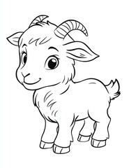 Fototapeta premium A cute little goat with horns is standing in a white background