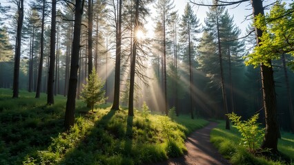 Obraz premium Sunlight shining through the trees