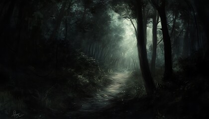 Dark Forest Path Symbolizing Journey Through Grief and Sorrow