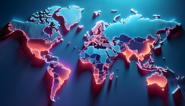 Environmental Impact Concept - Digital map of the world with tropical zones showing weather conditions.