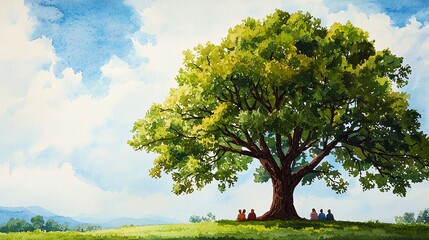 Obraz premium Large green tree under a blue sky