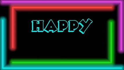 Text animation of "HAPPY WEDNESDAY" in Blue and Green with a blinking effect and four colorful progress bars forming a rectangular frame against a black background