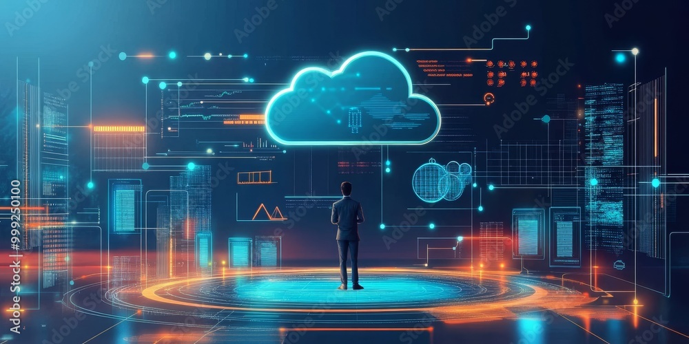 Poster high-tech business environment where it services, including cloud management and data protection, ar