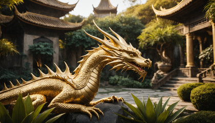 Fototapeta premium chinese gold dragon statue