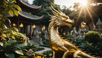 Fototapeta premium chinese gold dragon statue