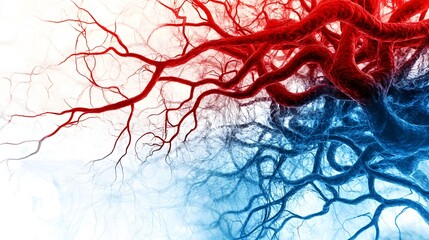 Highly detailed medical depicting a complex network of capillary blood vessels branching off from larger blood vessels