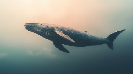 Obraz premium A giant whale floats in the sky, the atmosphere is calm and peaceful.
