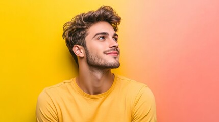 Obraz premium Confident Young Man in Yellow Shirt Posing in Studio