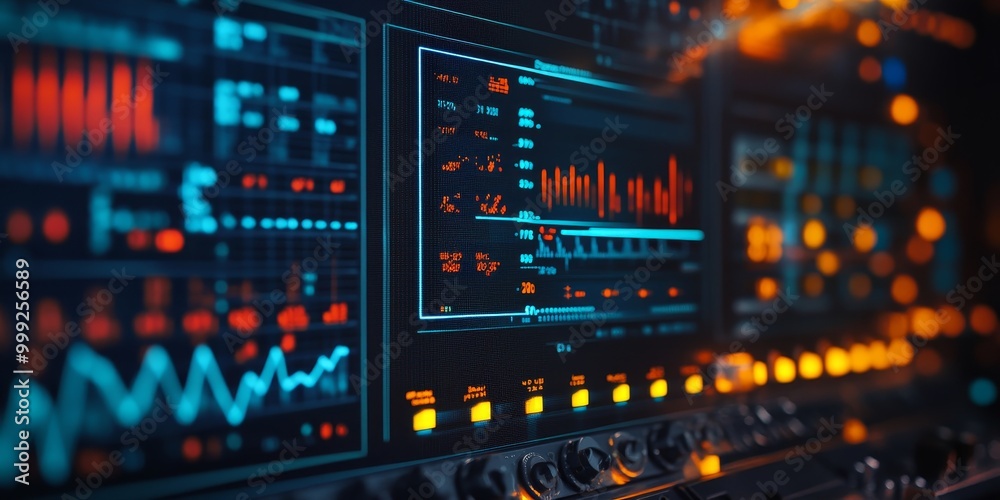 Poster digital data streaming from sensors during an experiment, with graphs and numerical readings displayed on a monitor.