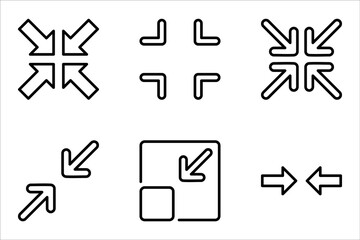 minimize icon set, rally compact size small scale arrows icons vector illustration on white background