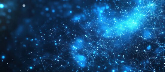 Obraz premium Abstract blue glowing network connection with bokeh lights.