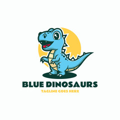 Vector Logo Illustration Blue Dinosaurs Mascot Cartoon Style