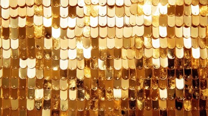 A gold sequin background with sparkling, reflective surfaces catching the light