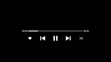 Audio music timeline bar moving with track on transparent background, Thirty seconds music video player multimedia concept, Video progress timeline bar
