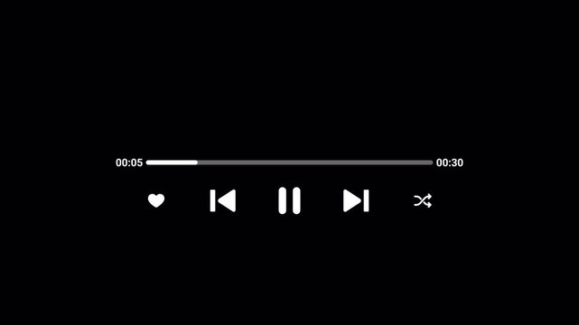 Audio music timeline bar moving with track on transparent background, Thirty seconds music video player multimedia concept, Video progress timeline bar