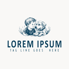 hand drawn best friends kid and dog logo illustration