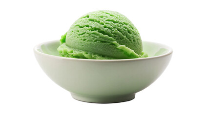 Scoop of green tea ice cream in a white bowl