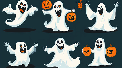 Halloween characters horror vector set design. Halloween character like grim reaper, ghost, pumpkin and Frankenstein.