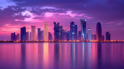 Fototapeta premium Cityscape with Modern Architecture at Sunset