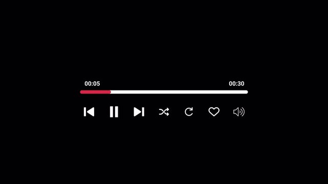Audio music timeline bar moving with track on transparent background, Thirty seconds music video player multimedia concept, Video progress timeline bar