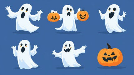 Halloween characters horror vector set design. Halloween character like grim reaper, ghost, pumpkin and Frankenstein.